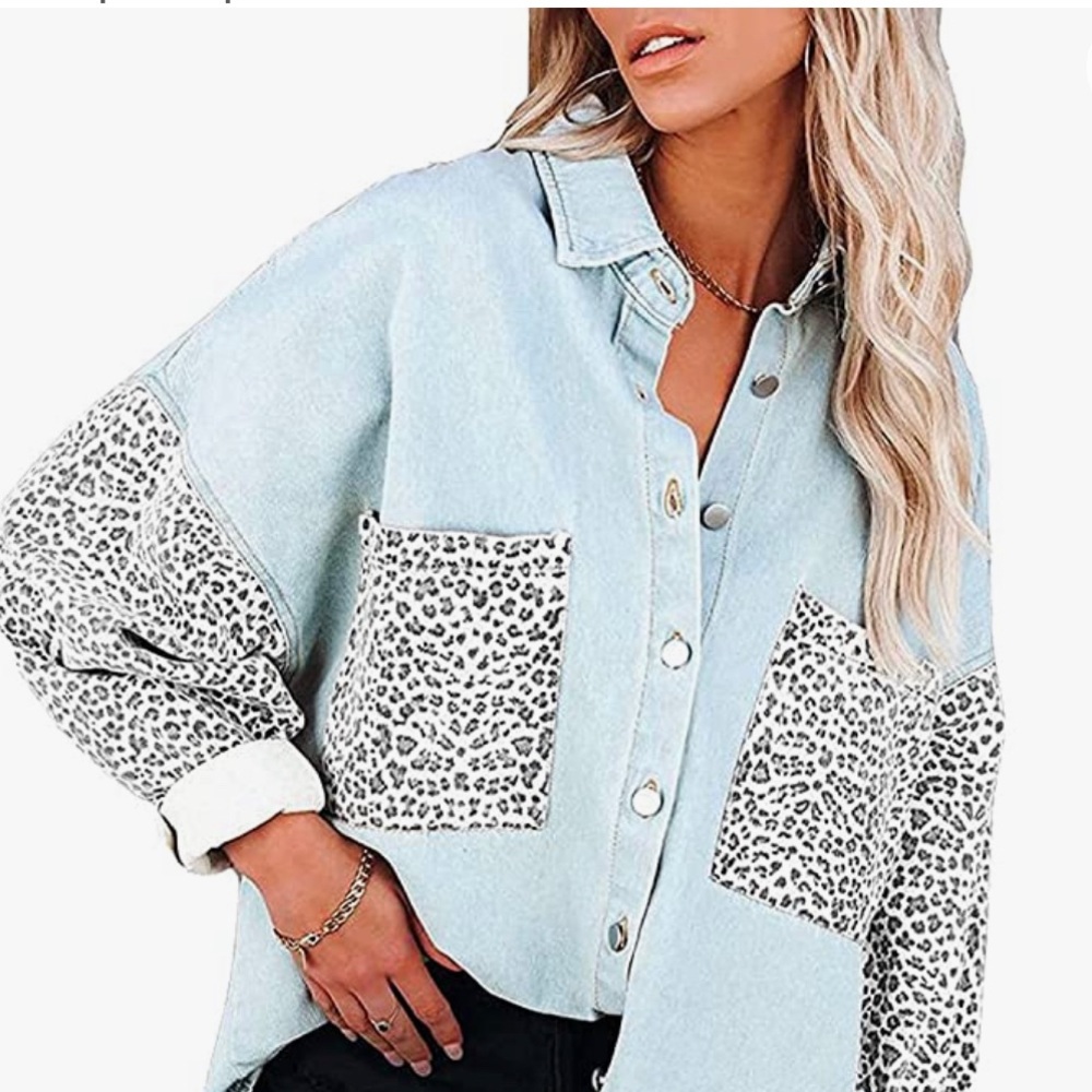 NWT leopard denim look top